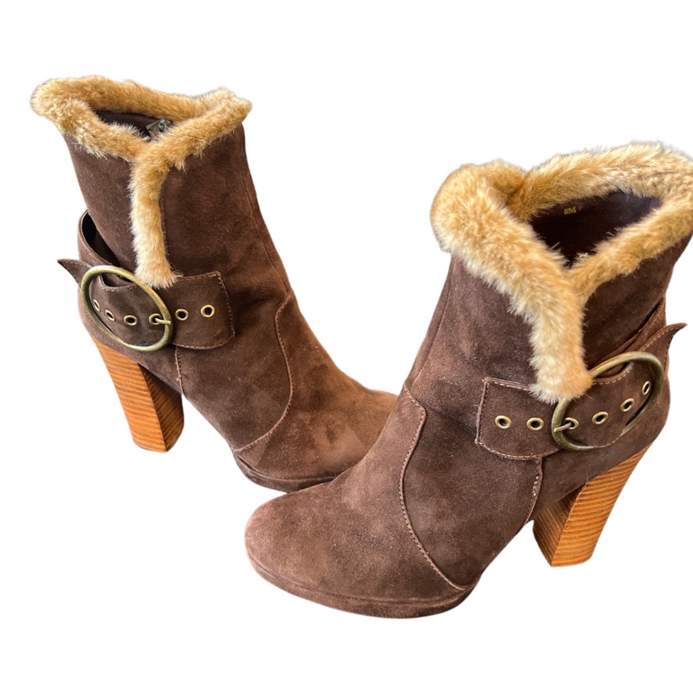 VTG Brown Leather Fur Booties